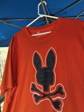 Psycho Bunny Red Tee with Black Bunny Skull Graphic